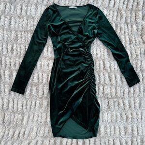 Guberry Green Velvet Wrap V-Neck Dress